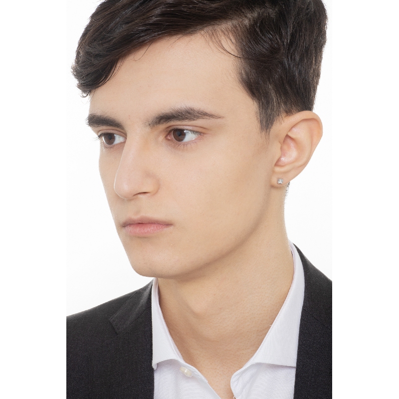 Mono orecchino punto luce a filo in oro Bianco 18k a 4 griffe con diamante, Uomo