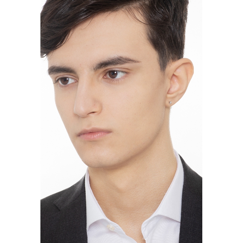 Mono orecchino in oro bianco 18k a 4 griffe con diamanti, uomo