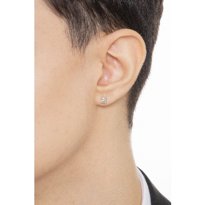 Mono orecchino in oro Bianco 18k a 4 griffe onda con diamante, Uomo