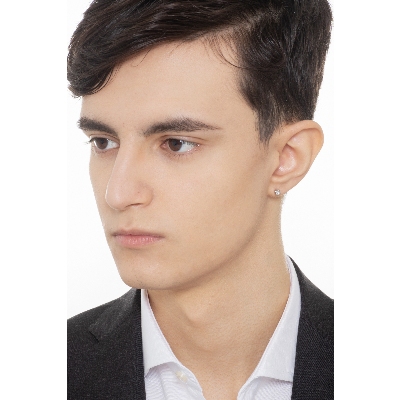 Mono orecchino in oro Bianco 18k a 6 griffe con diamante, Uomo