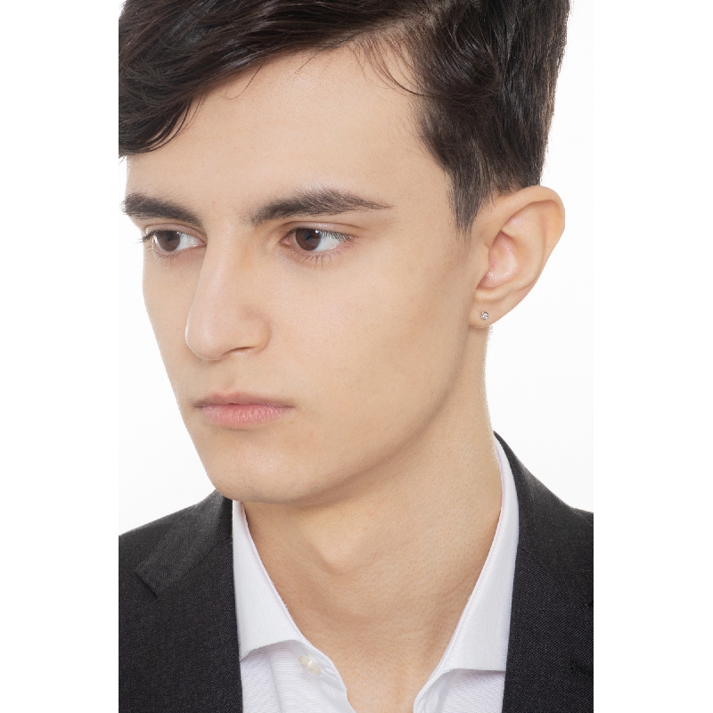 Mono orecchino in oro Bianco 18k a castone con diamante, Uomo