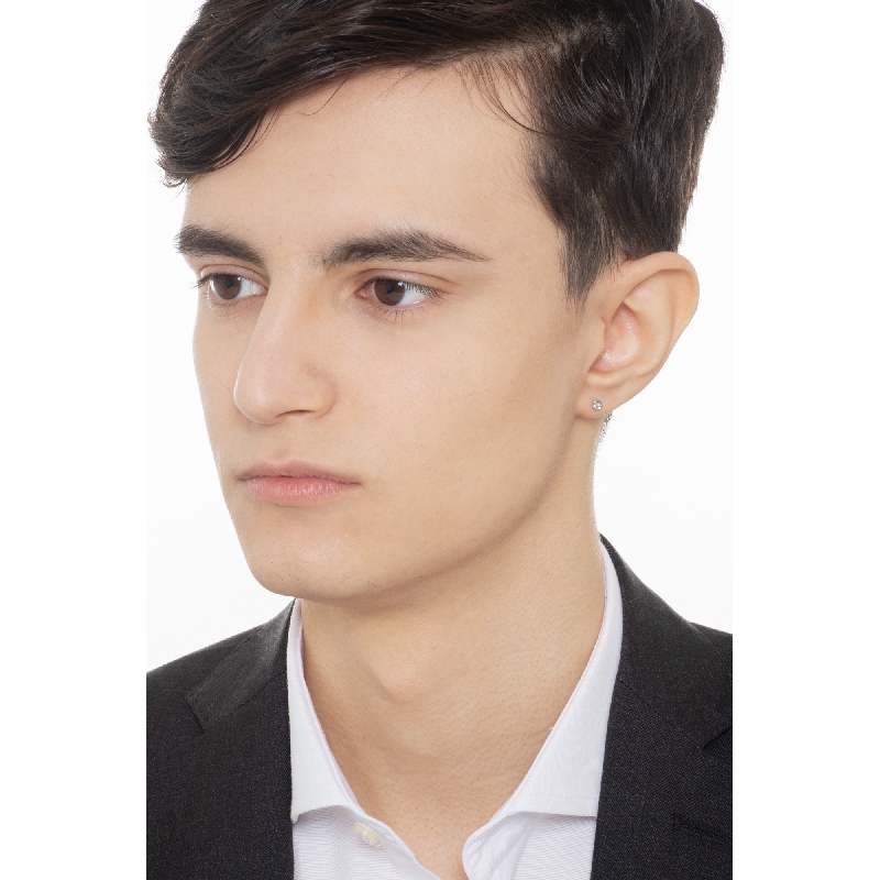 Mono orecchino punto luce in oro Bianco 18k a castone con diamante, uomo