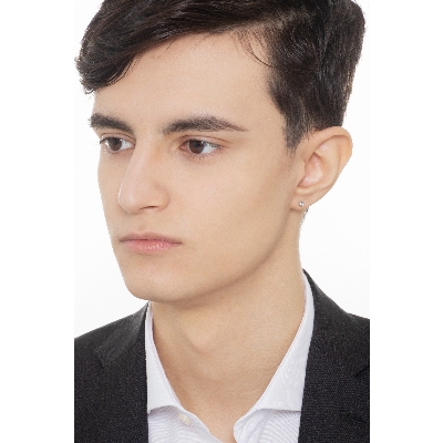 Mono orecchino punto luce in oro Bianco 18k a castone con diamante, uomo