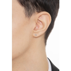 Orecchino Uomo In Argento 925 Con Pietra Cubic Zirconia CZ Rotonda 7mm - Punto Luce Con Castone Battuto - Regalo In Confezione Gioiello