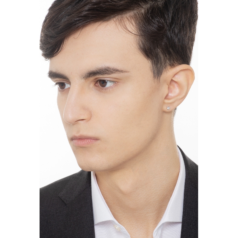 Mono orecchino in oro bianco 18k con diamanti, ct. 0,07