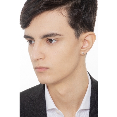 Mono orecchino in oro bianco 18k con diamanti, ct. 0,07, Uomo