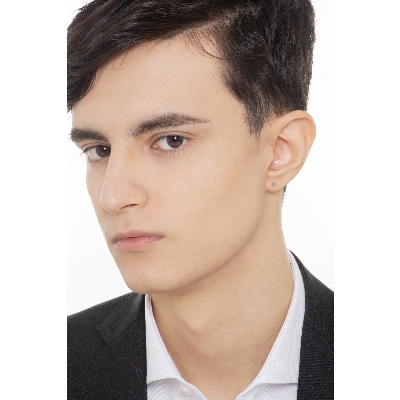 Mono orecchino in oro bianco 18k a 4 griffe con diamante, ct. 0,03, Uomo