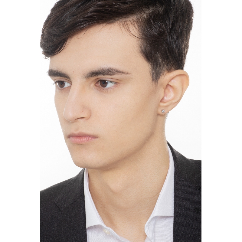 Mono orecchino punto luce in oro bianco 18k con diamante