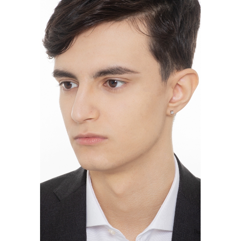 Mono orecchino uomo in oro bianco 18k a 4 griffe con diamante, 0,20 ct