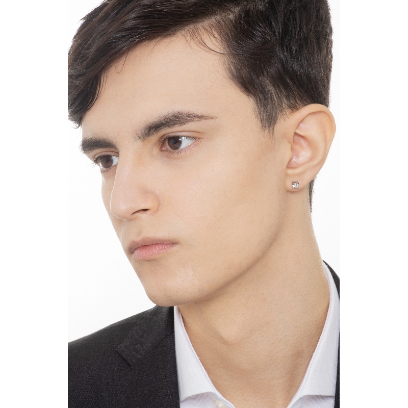 Mono orecchino punto luce in oro bianco 18k a 4 griffe con diamante, uomo