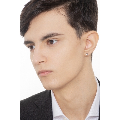 Mono orecchino punto luce in oro bianco 18k a 4 griffe con diamante, uomo