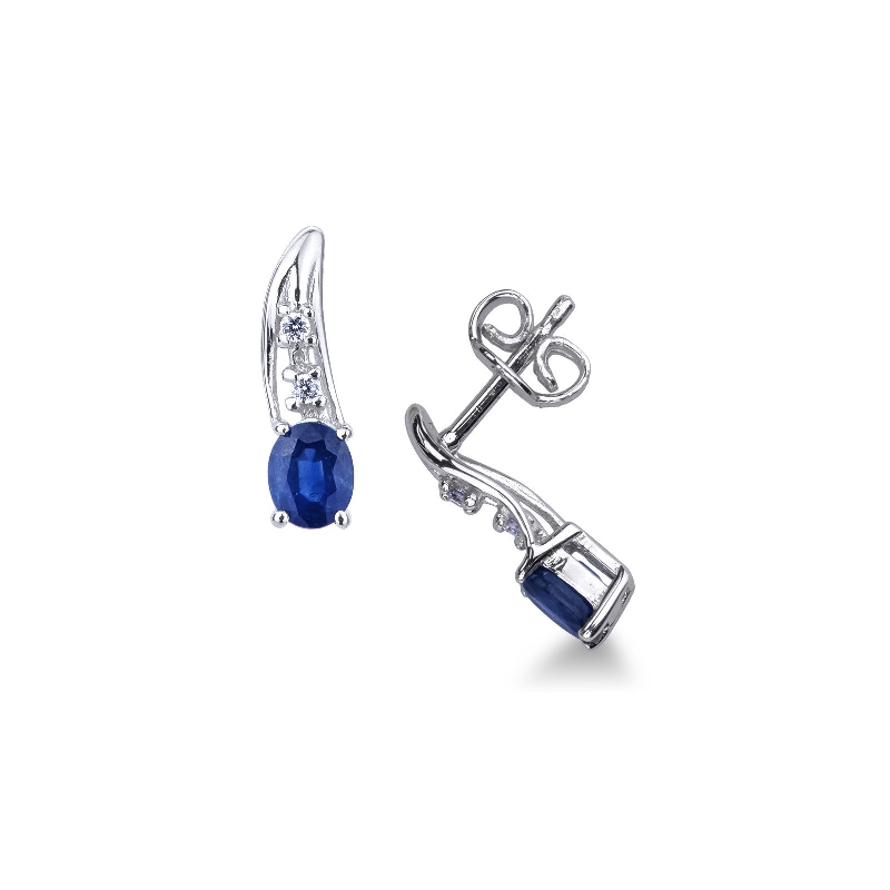 18k white gold earrings with blue sapphires oval cut and diamonds 