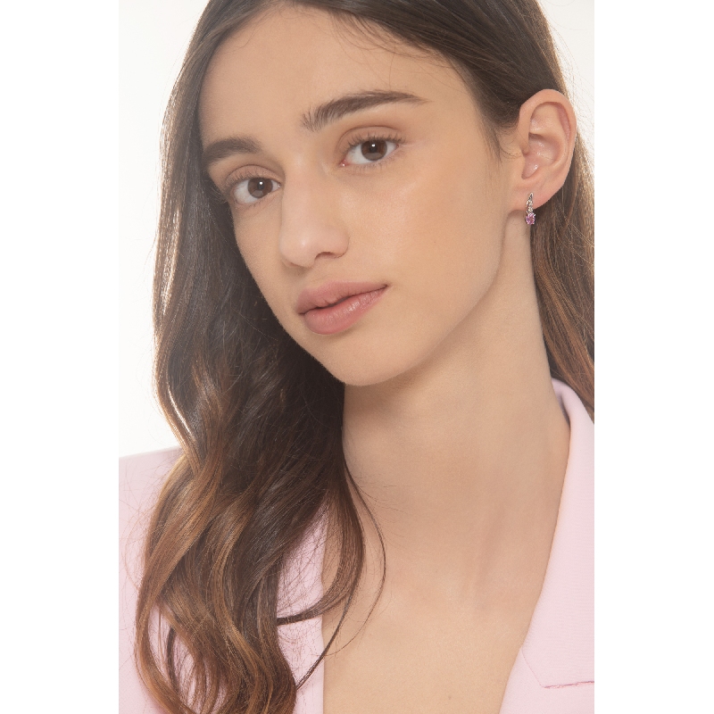 Orecchini in oro bianco 18k con zaffiro rosa e diamanti