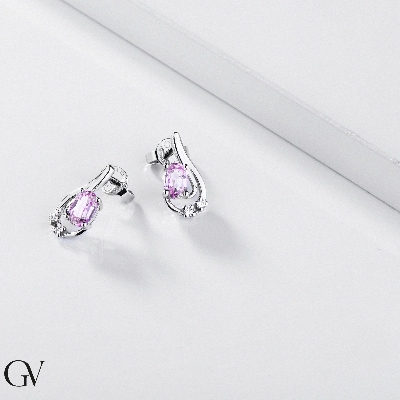 18k white gold earrings with oval cut pink sapphires and diamonds