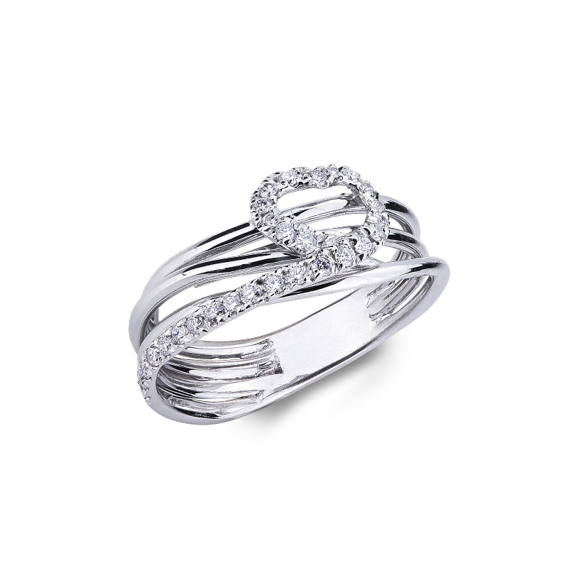 18k white gold crossover ring with diamonds 