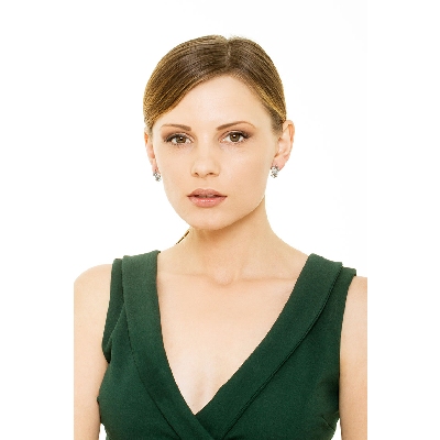 Fancy earrings with aquamarines and 2 leaves with diamonds