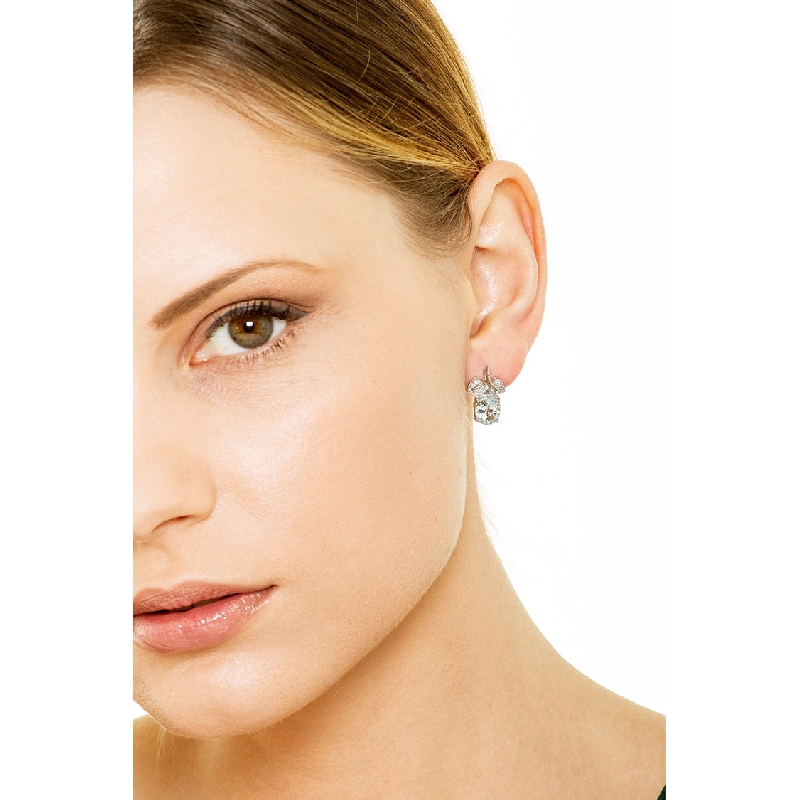 Fancy earrings with aquamarines and 2 leaves with diamonds