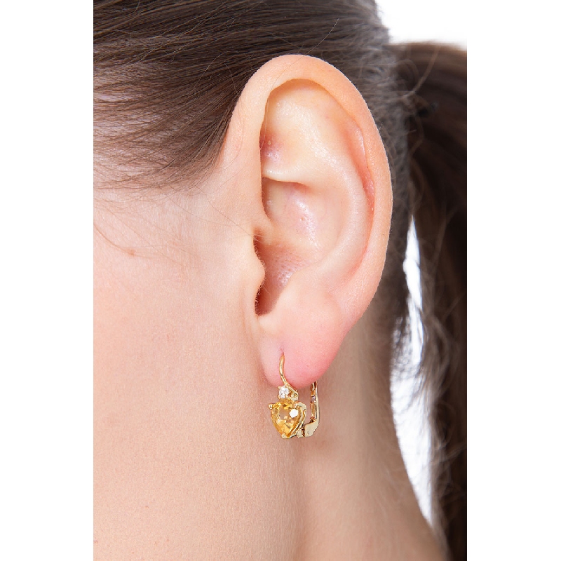 Yellow gold 18k earrings with yellow topaz and diamonds 