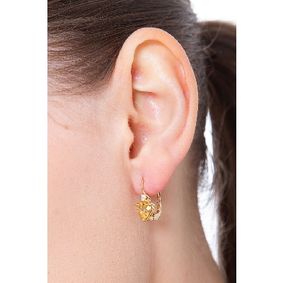 Yellow gold 18k earrings with yellow topaz and diamonds 