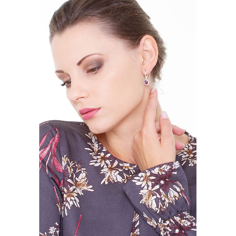 Earrings with diamonds and rubies in white gold 18k