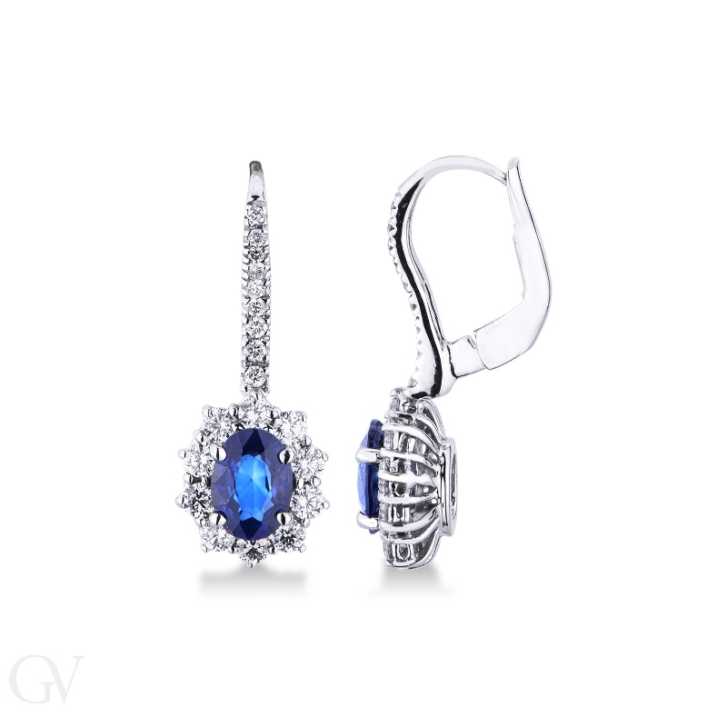 White gold 18k earrings with diamonds and blue sapphires 