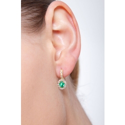 Yellow gold 18k earrings with diamonds and emeralds  2