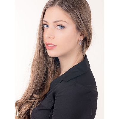 White gold 18k hoops prong setting with blue sapphires and diamonds halo