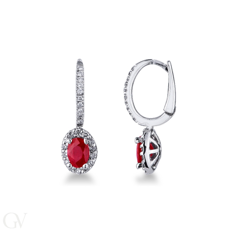 White gold 18k hoops with rubies and diamonds halo 