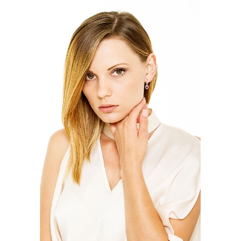 18k white gold hoops prong setting with rubies and diamonds halo 