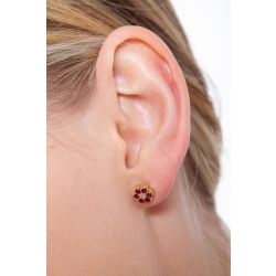 Orecchini fiore in oro giallo 18k con diamanti e rubini 2