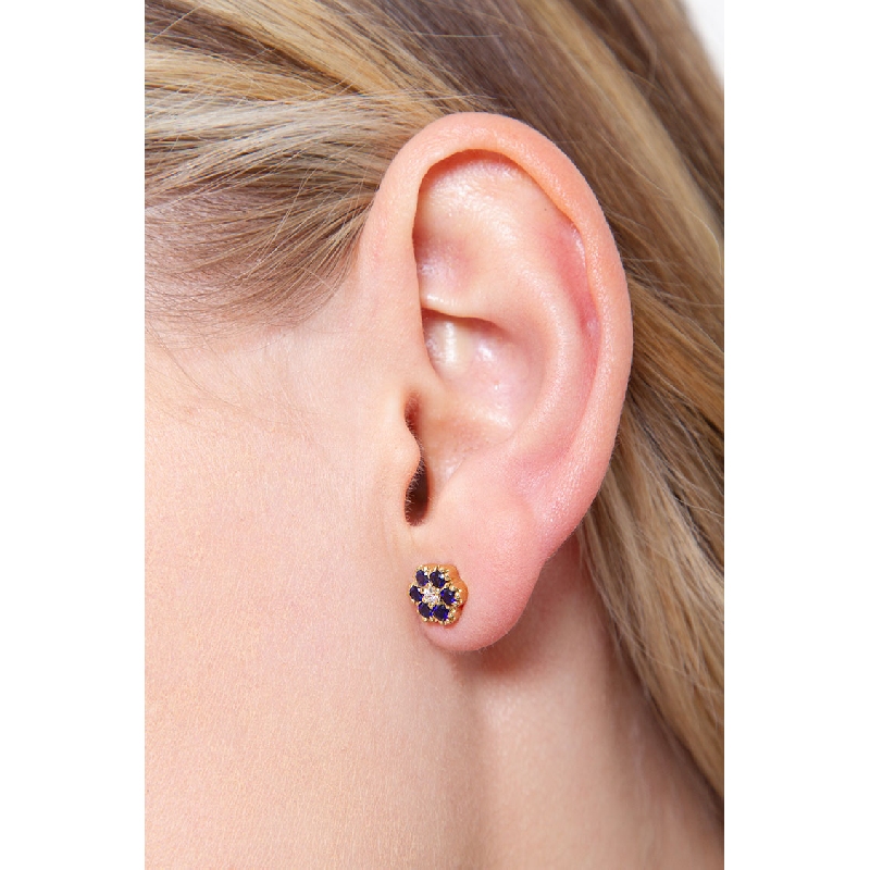 Cluster earrings in 18k yellow gold with sapphires and diamonds