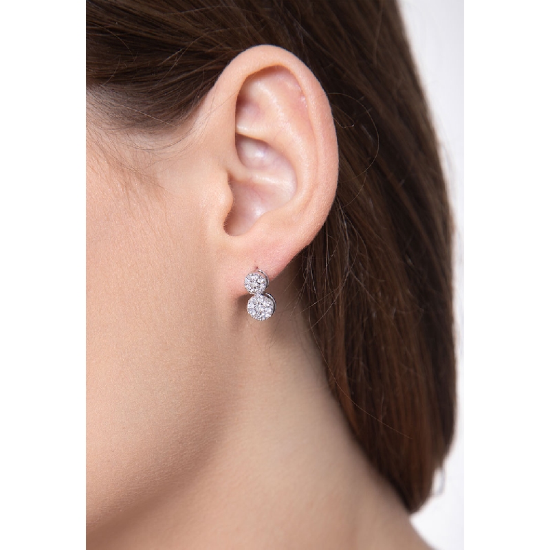 White gold 18k double diamond stud earrings 