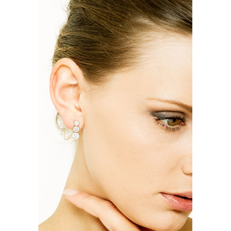 18k white gold trilogy drop earrings with diamonds 