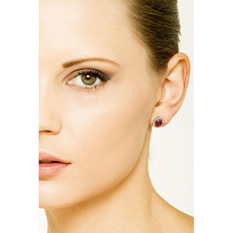 18k white gold halo earrings with rubies and diamonds 