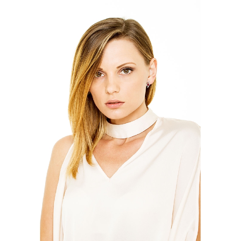 Fancy earrings in 18k white gold with round cut diamonds and rubies