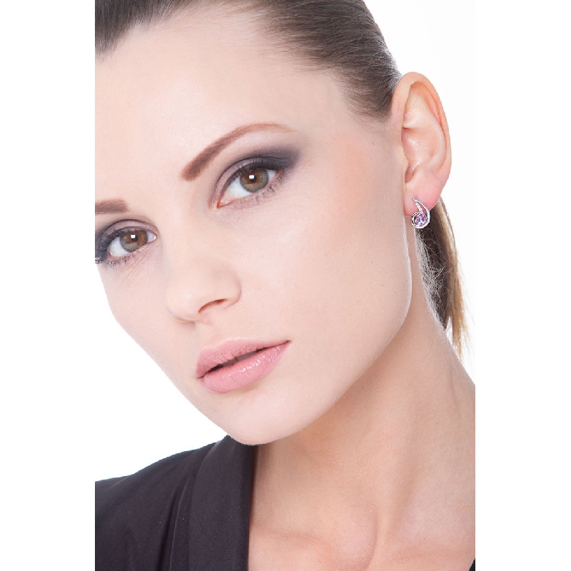 Fancy earrings in 18k white gold with diamonds and amethyst