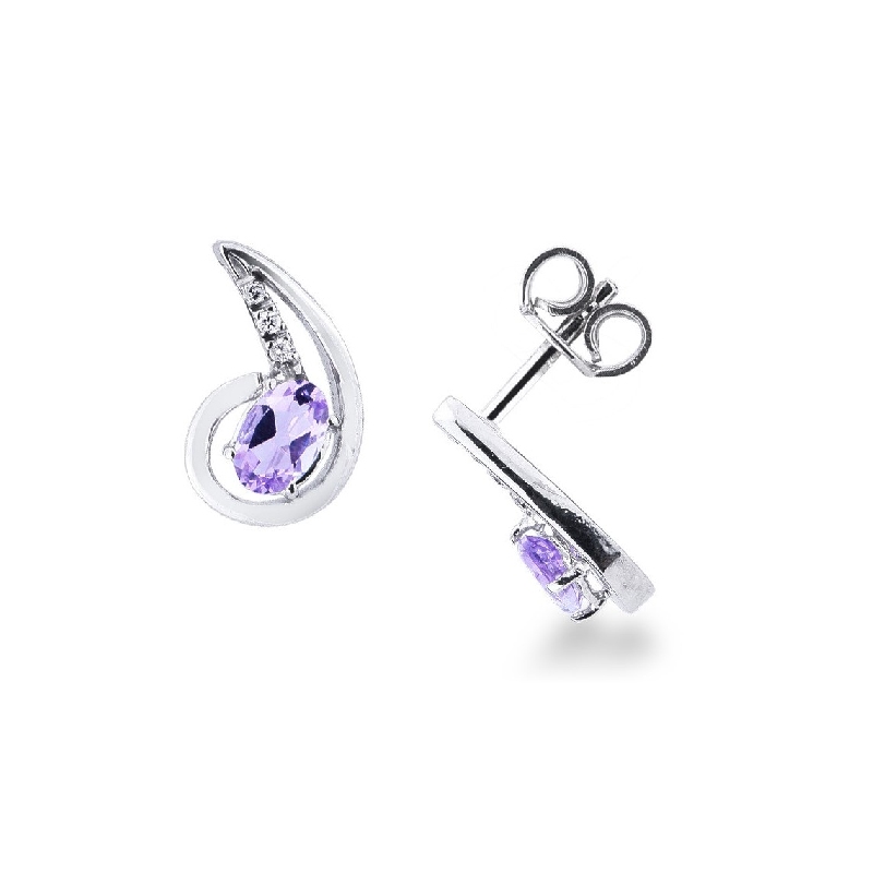 Fancy earrings in 18k white gold with diamonds and amethyst