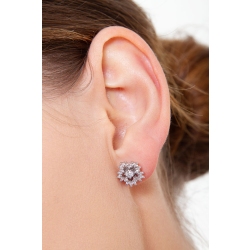 18k white gold cluster earrings with round cut diamonds 2