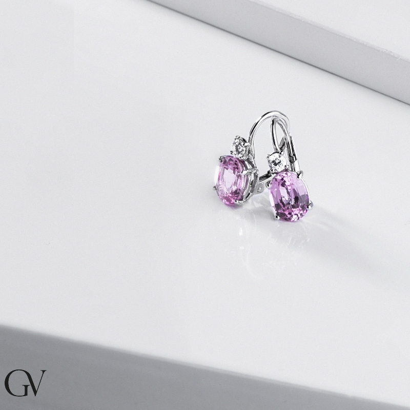 White gold 18k drop earrings with pink sapphires and diamonds 