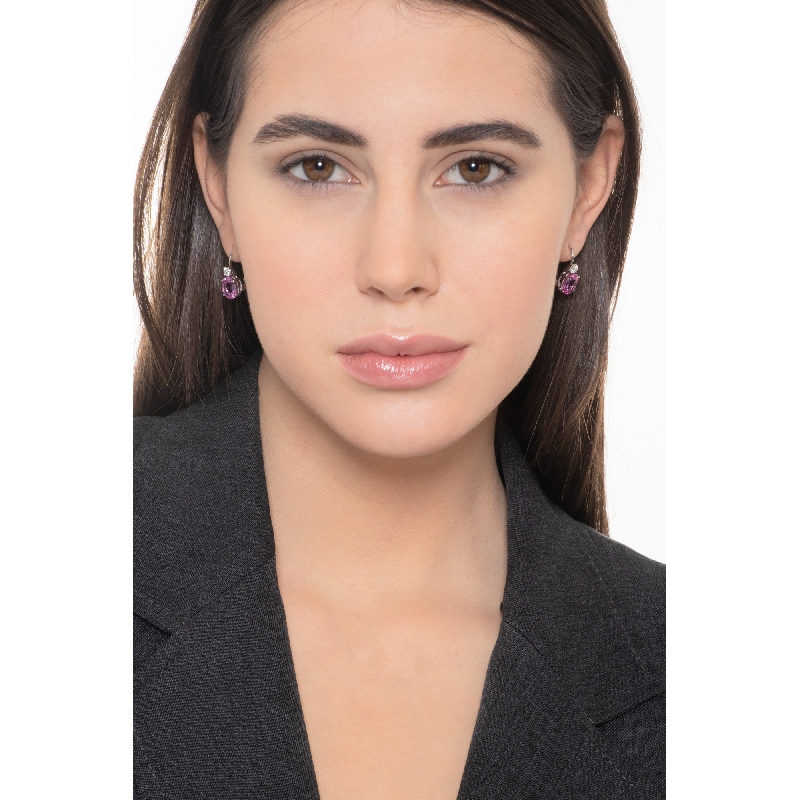 White gold 18k drop earrings with pink sapphires and diamonds 