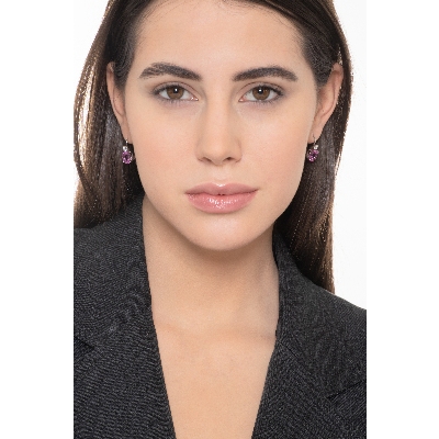 White gold 18k drop earrings with pink sapphires and diamonds 