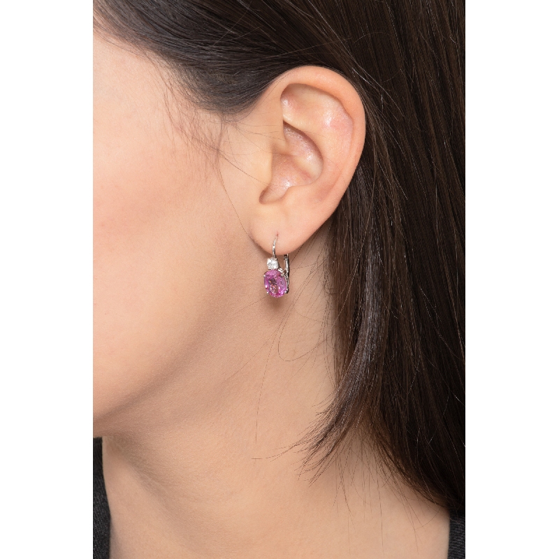 White gold 18k drop earrings with pink sapphires and diamonds 