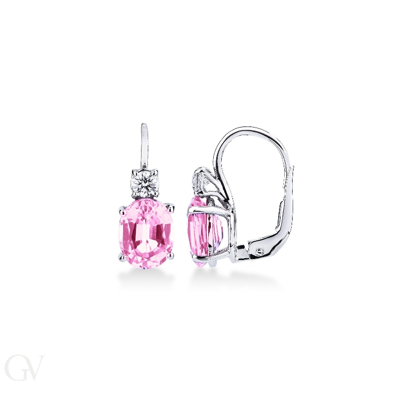 White gold 18k drop earrings with pink sapphires and diamonds 