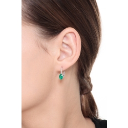 White gold 18k drop earrings with emeralds oval cut and diamonds  2