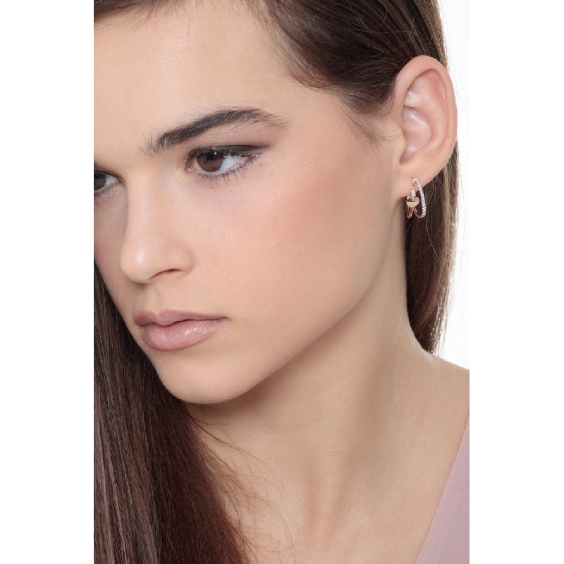 White and rose gold 18k half hoops with heart and diamonds 