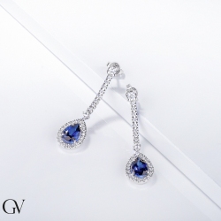 White gold 18k drop earrings with blue sapphires and diamonds  2