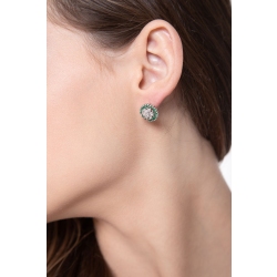 18k white gold round stud cluster earrings with diamonds and emeralds 2
