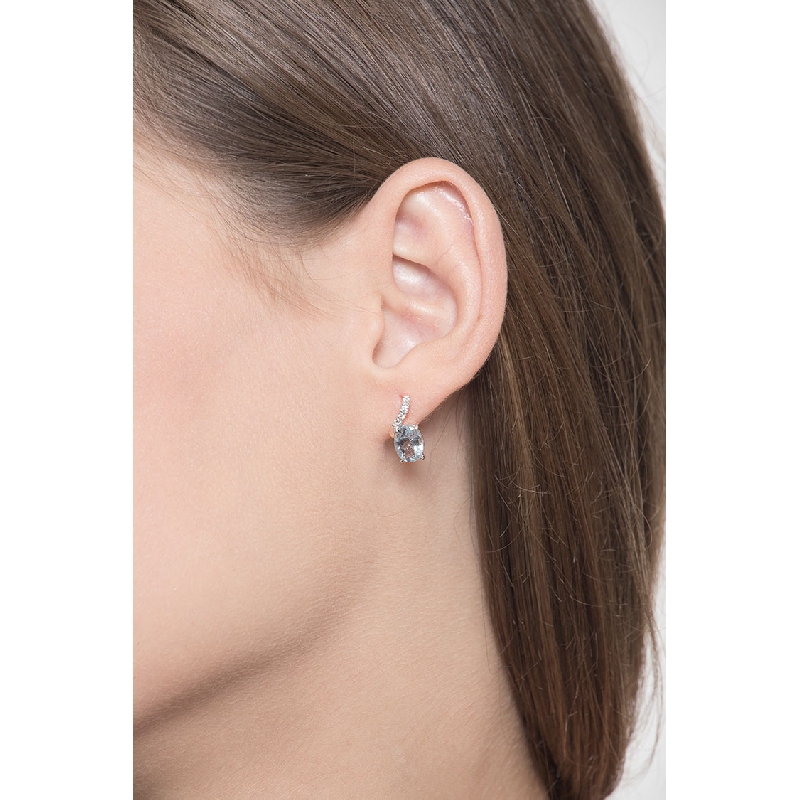 White gold 18k stud earrings with aquamarine oval cut and diamonds 