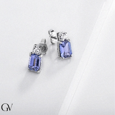 Earrings in white gold 18k with tanzanite and diamonds