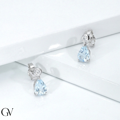 18k white gold earrings with aquamarine and diamonds 